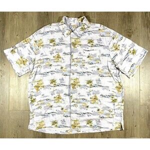 George Mens Hawaiian Shirt Extra Large XL Palm Trees Rayon Casual Button Down